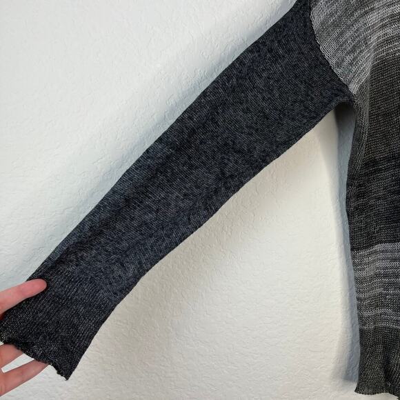 Eileen Fisher Linen Open Knit Grey Striped Sweater Size XS Fisherman Lagenlook - Picture 3 of 6